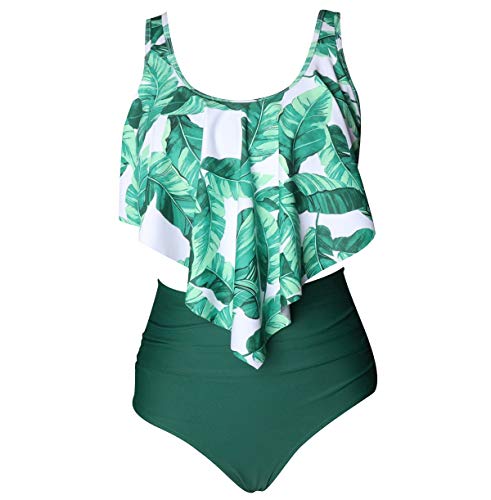 Bikini Talle Alto Volantes Conjunto Bikinis con Relleno Mujer Niña Bañador Bandeau Push Up Dos Piezas Natacion Trajes de Baño Mujer Bañadores Señora Playa Biquini Cintura Alta Chica Piscina Verde 116