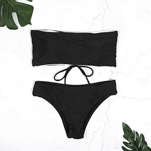 Bikini Verano Mujer Traje de Baño de 2 Piezas sin Tirantes Bañador Playa Bandeau Color Sólido