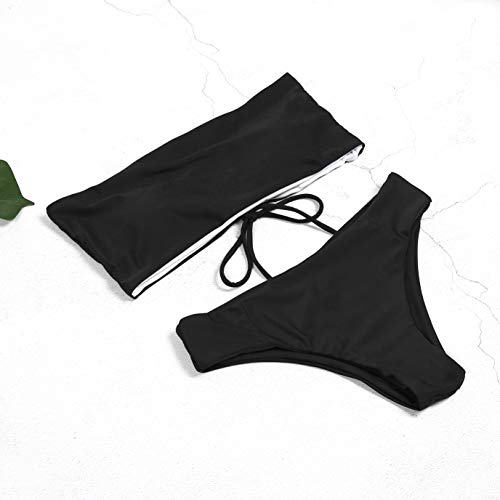 Bikini Verano Mujer Traje de Baño de 2 Piezas sin Tirantes Bañador Playa Bandeau Color Sólido