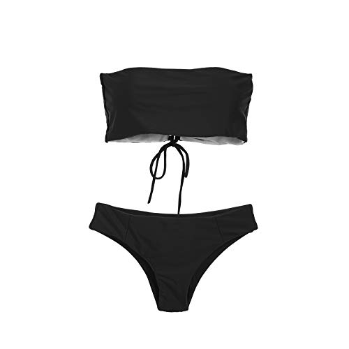 Bikini Verano Mujer Traje de Baño de 2 Piezas sin Tirantes Bañador Playa Bandeau Color Sólido