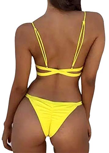 Bikini y bañador de Mujer Verano Baratos y de Colores. Braguita brasileña. (Hilo Amarillo) - M