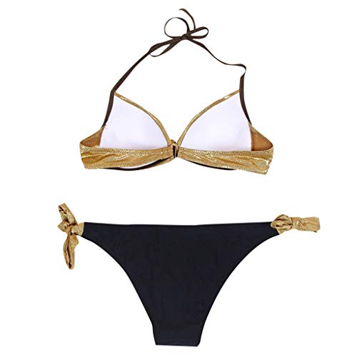 Bikinis con Lentejuelas para Mujeres Traje de baño Conjuntos Bikini brasileño con Push up en Biquinis Sexy Dorado L