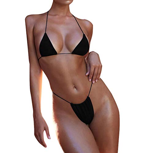 Bikinis Mujer 2019 Brasileños SHOBDW Color Sólido Conjunto de Bikini Push Up Traje de Baño Mujer Dos Piezass Tanga Mujer Vendaje Acolchado Bra Bandeau Bañadores de Mujer Sexy(Amarillo,M)