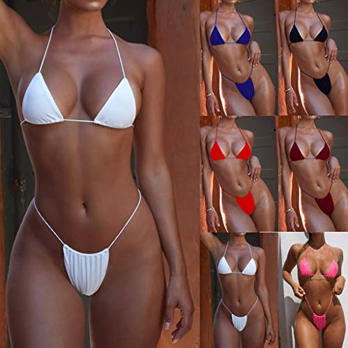Bikinis Mujer 2019 Brasileños SHOBDW Color Sólido Conjunto de Bikini Push Up Traje de Baño Mujer Dos Piezass Tanga Mujer Vendaje Acolchado Bra Bandeau Bañadores de Mujer Sexy(Blanco,M)