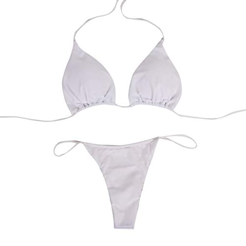 Bikinis Mujer 2019 Brasileños SHOBDW Color Sólido Conjunto de Bikini Push Up Traje de Baño Mujer Dos Piezass Tanga Mujer Vendaje Acolchado Bra Bandeau Bañadores de Mujer Sexy(Blanco,M)