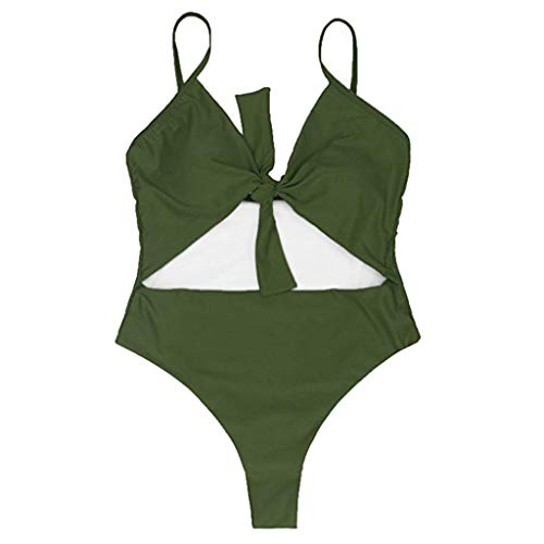 Bikinis Mujer 2019 SHOBDW Color Sólido Conjunto de Bikini Push Up Traje de Baño Mujer Una Pieza Talle Alto Tanga Mujer Nudo de Corbata Acolchado Bra Bañadores de Mujer Sexy(Verde,S)
