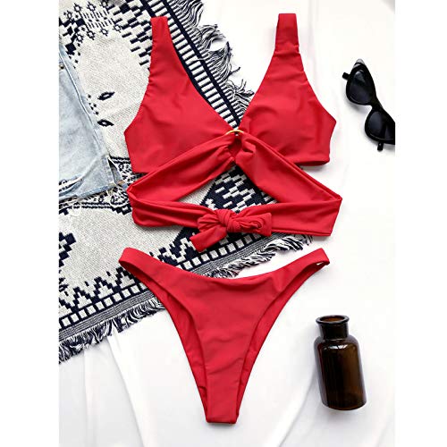 Bikinis Mujer 2021 Color SóLido Brasileños Bañador Ropa de Baño Push Up Dos Piezas con Tanga Cordones Traje de Baño de Cuello