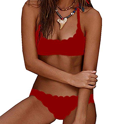 Bikinis Traje de baño para Mujer de Dos Piezas Swimwear Bañador Swimsuit Verano Sexy Natación Mar Playa Red XL