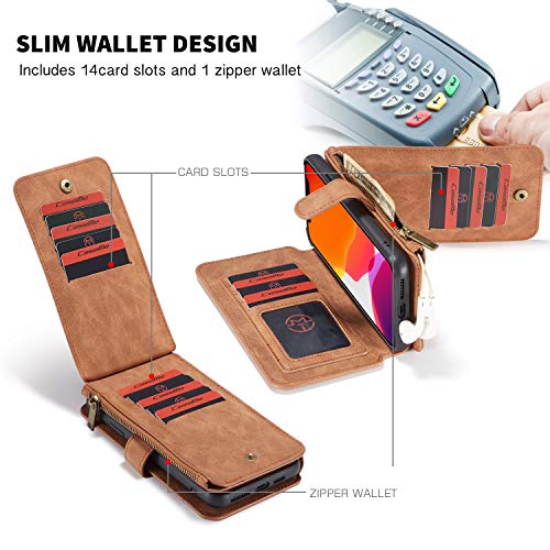 Billetera Cuero Monedero Fundas para iPhone 11 Pro,Lujoso Estuche De Cuero con Cremallera Extraíble,a Prueba De Golpes,Bolsillo de Monedas con Ranura para Tarjeta y Imán Original