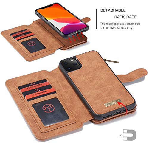 Billetera Cuero Monedero Fundas para iPhone 11 Pro,Lujoso Estuche De Cuero con Cremallera Extraíble,a Prueba De Golpes,Bolsillo de Monedas con Ranura para Tarjeta y Imán Original