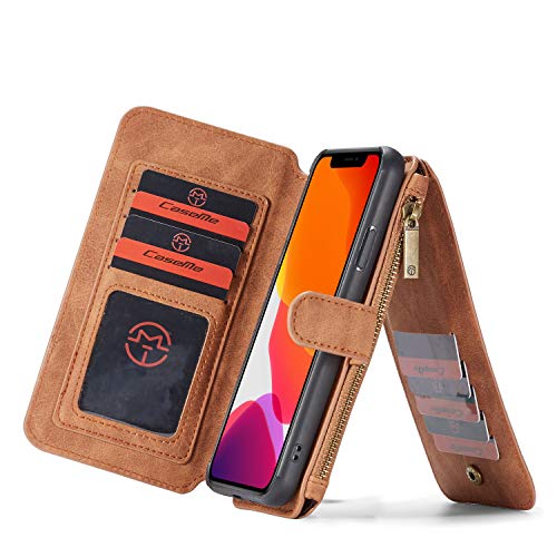 Billetera Cuero Monedero Fundas para iPhone 11 Pro,Lujoso Estuche De Cuero con Cremallera Extraíble,a Prueba De Golpes,Bolsillo de Monedas con Ranura para Tarjeta y Imán Original