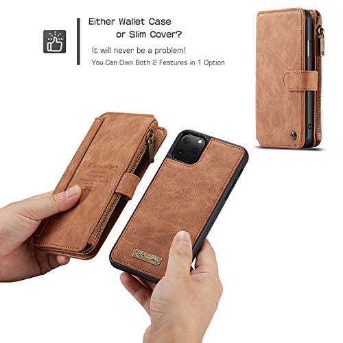Billetera Cuero Monedero Fundas para iPhone 11 Pro,Lujoso Estuche De Cuero con Cremallera Extraíble,a Prueba De Golpes,Bolsillo de Monedas con Ranura para Tarjeta y Imán Original