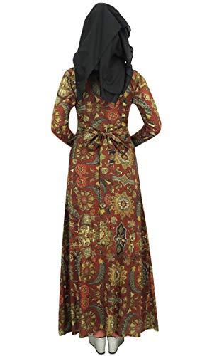 Bimba De Mujer De Manga Larga Abaya Brown Vestido Maxi Vestido Islámico Burka con El Hijab - 36