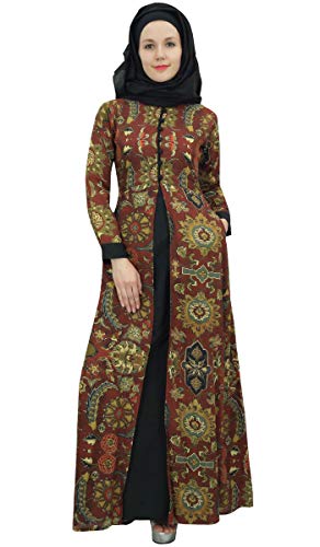 Bimba De Mujer De Manga Larga Abaya Brown Vestido Maxi Vestido Islámico Burka con El Hijab - 36