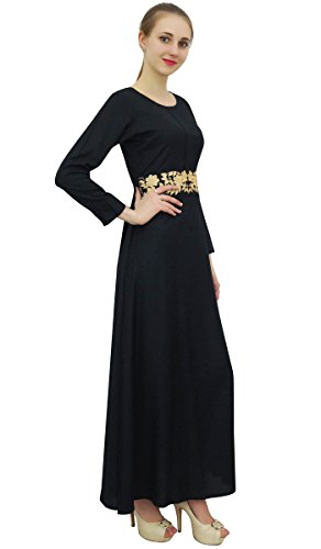 Bimba Manga del Vestido Lleno de Negros de Ocasional de Las Mujeres Rayón Larga Musulmanes Maxi vestidos-54