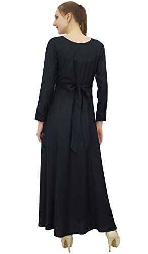 Bimba Manga del Vestido Lleno de Negros de Ocasional de Las Mujeres Rayón Larga Musulmanes Maxi vestidos-54