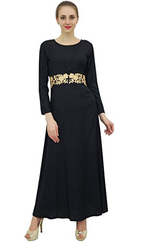 Bimba Manga del Vestido Lleno de Negros de Ocasional de Las Mujeres Rayón Larga Musulmanes Maxi vestidos-54