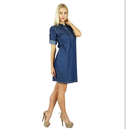 Bimba - Vestido para mujer, estilo casual vaquero con manga 3/4 y cuello azul 48