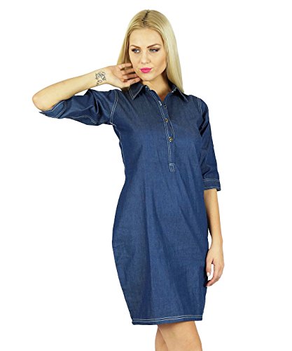 Bimba - Vestido para mujer, estilo casual vaquero con manga 3/4 y cuello azul 48