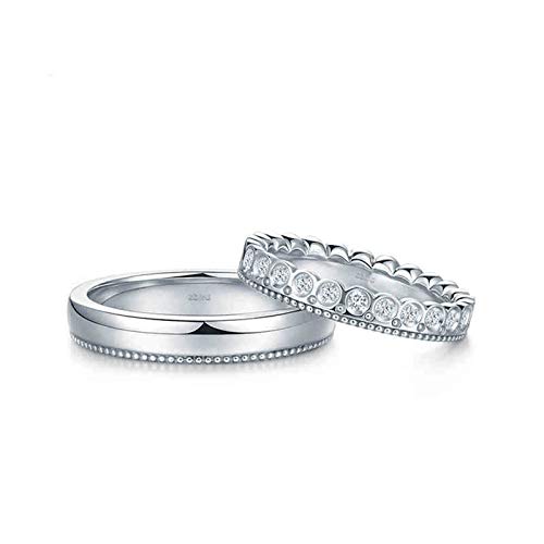 Bishilin Anillos de Pareja para Él y Sus Conjuntos 18K Oro Blanco Mujer Talla 25 & Hombre Talla 16 Coro de Princesa Príncipe Blanco Diamante Alianza de Boda de la Eternidad del Aniversario Plata