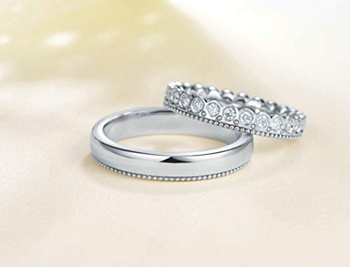 Bishilin Anillos de Pareja para Él y Sus Conjuntos 18K Oro Blanco Mujer Talla 25 & Hombre Talla 16 Coro de Princesa Príncipe Blanco Diamante Alianza de Boda de la Eternidad del Aniversario Plata