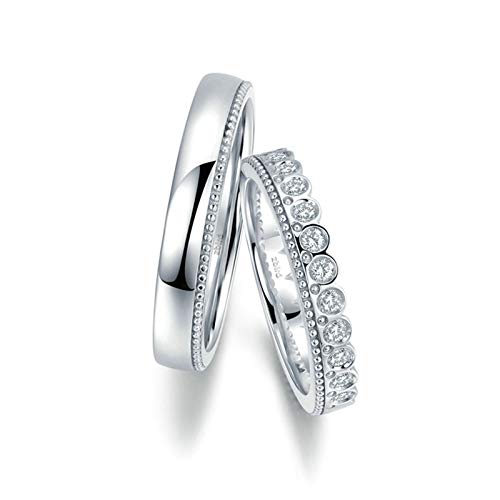 Bishilin Anillos de Pareja para Él y Sus Conjuntos 18K Oro Blanco Mujer Talla 25 & Hombre Talla 16 Coro de Princesa Príncipe Blanco Diamante Alianza de Boda de la Eternidad del Aniversario Plata