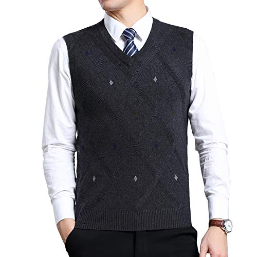 Biutimarden Hombre Argyle Chaleco de Punto con Cuello en Negocios Casual V sin Mangas de Lana para de Punto clásico de Caballero Chaleco