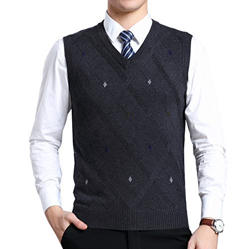 Biutimarden Hombre Argyle Chaleco de Punto con Cuello en Negocios Casual V sin Mangas de Lana para de Punto clásico de Caballero Chaleco