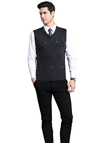 Biutimarden Hombre Argyle Chaleco de Punto con Cuello en Negocios Casual V sin Mangas de Lana para de Punto clásico de Caballero Chaleco