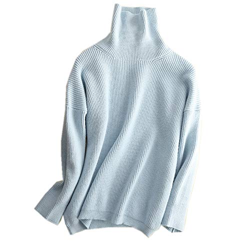 Bixuy Suéter de Cuello Alto para Mujer, Suéter de Cachemira, Jersey de Moda (Azul Claro, Large)