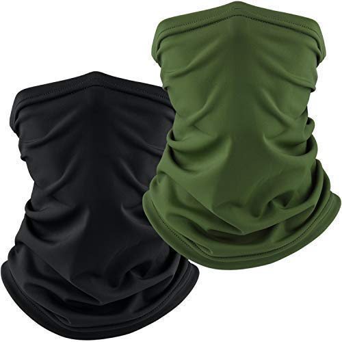 BKPK 2 Pack Braga Cuello Calentador Pañuelos Multifuncional Máscara Bufanda Bandana Elastica Suave para Ciclismo Motocicleta Senderismo Camping, Hombre Mujer (Negro+Verde Musgo)