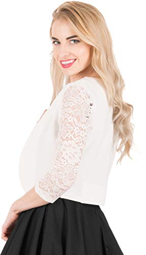 BlackButterfly 3/4 Manga de Encaje Abrir Bolero Noche Chaqueta Blusa (Marfil, ES 36 - XS)