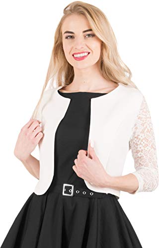 BlackButterfly 3/4 Manga de Encaje Abrir Bolero Noche Chaqueta Blusa (Marfil, ES 36 - XS)