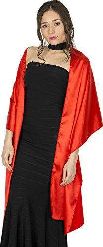 BlackButterfly Satén Chal Mantón Pañuelo De Cachemir Boda Dama De Honor (Rojo)