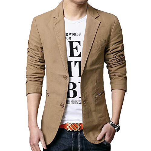 Blazer Casual para Hombre Chaquetas de Traje Slim fit Chaqueta de algodón sólido de un Solo Pecho Abrigo Chaqueta de Dos Botones Casual Blazer