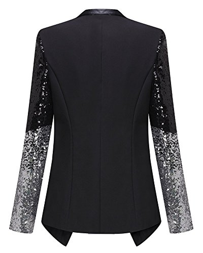 Blazer Chic Mujer Manga Larga Fiesta Splice Lentejuela Negocio Abrigo Chaqueta Americana Blazers Coat Moda Negro