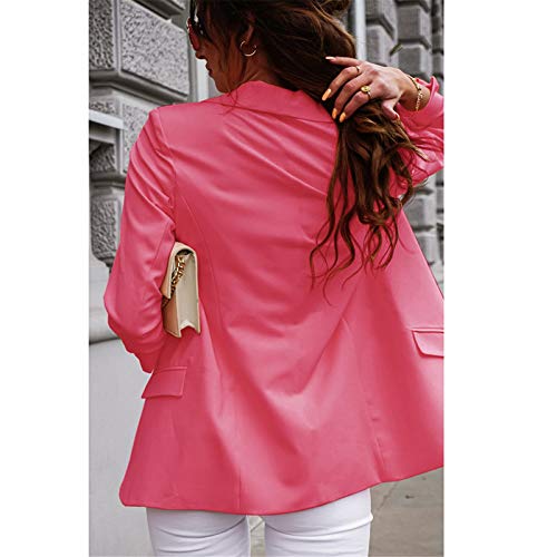 Blazer para Mujer Elegante Mangas Largas Cardigan Chaqueta de Traje Corte Slim de Negocio Oficina Color Sólido (Fucsia, M)