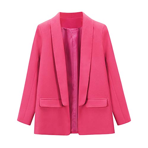 Blazer para Mujer Elegante Mangas Largas Cardigan Chaqueta de Traje Corte Slim de Negocio Oficina Color Sólido (Fucsia, M)