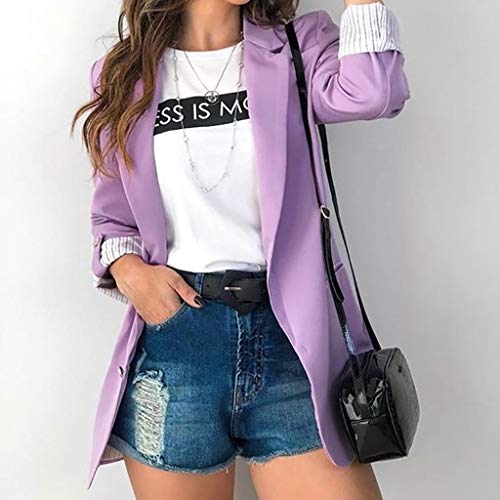 Blazers Mujer Casual SHOBDW Liquidación Venta Señoras de la Oficina Trajes Mujer Trabajo Solapa Chaqueta Mujer Slim Fit Cardigan Mujer Baratos Abrigo Mujer Largos Tallas Grandes(Morado,XXL)