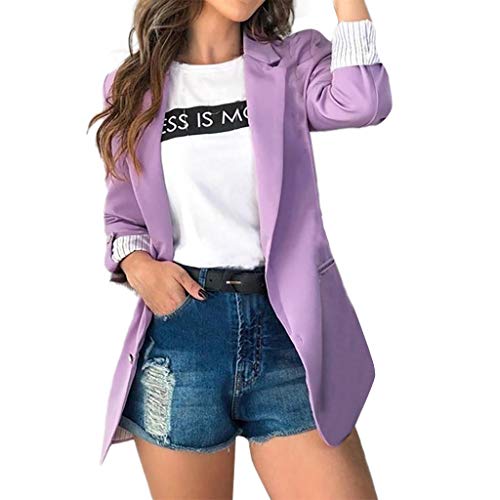 Blazers Mujer Casual SHOBDW Liquidación Venta Señoras de la Oficina Trajes Mujer Trabajo Solapa Chaqueta Mujer Slim Fit Cardigan Mujer Baratos Abrigo Mujer Largos Tallas Grandes(Morado,XXL)