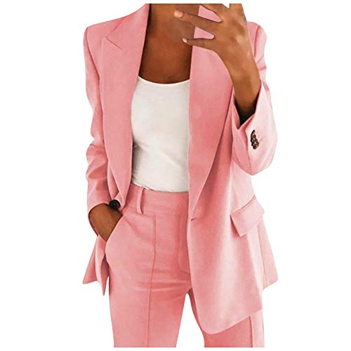 Blazers Mujer Casual SHOBDW Liquidación Venta Señoras de la Oficina Trajes Mujer Trabajo Solapa Chaqueta Mujer Slim Fit Cardigan Mujer Baratos Abrigo Mujer Largos Tallas Grandes(Rosado,XXL)