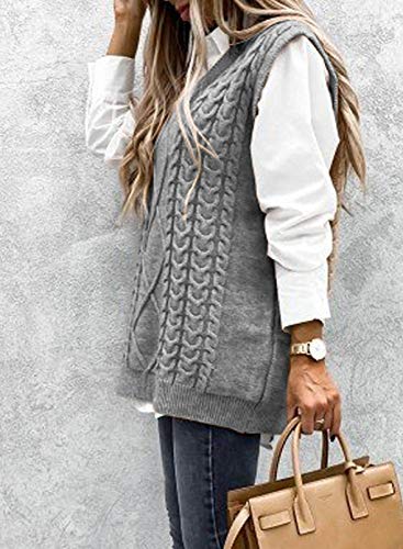 BLENCOT Chaleco sin Mangas Mujer Suéter sin Mangas Mujer Suéter de Mujer Jersey sin Mangas Mujer Chaleco Punto Mujer Corto Jerséis para Mujer Gris Largo Camisetas sin Mangas Mujer Gris XL