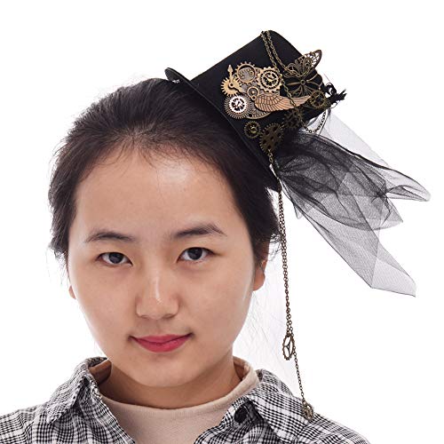 BLESSUME Steampunk gótico Mini Sombrero de Copa Retro Mujer Sombrero Pinza para el Cabello (A)