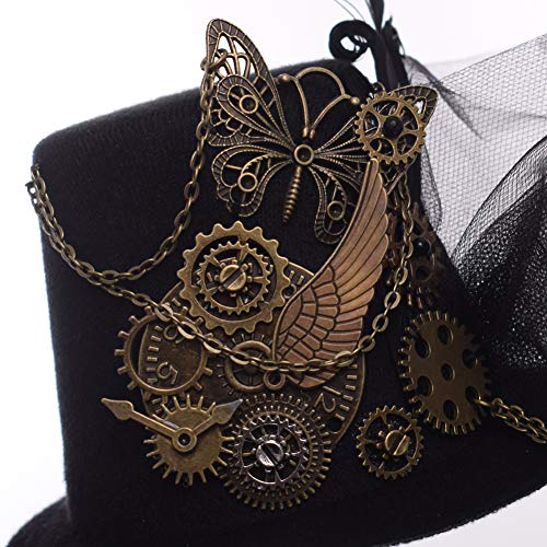 BLESSUME Steampunk gótico Mini Sombrero de Copa Retro Mujer Sombrero Pinza para el Cabello (A)