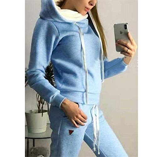 Blivener Conjunto de chándal para Mujer, 2 Piezas, Sudaderas con Capucha, Ropa Deportiva Azul XXXL