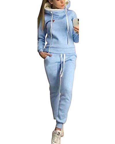 Blivener Conjunto de chándal para Mujer, 2 Piezas, Sudaderas con Capucha, Ropa Deportiva Azul XXXL