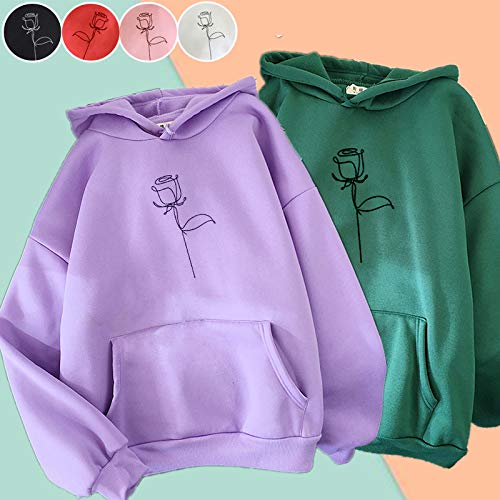 Blivener Sudadera con capucha para mujer, casual, rosa, estampado, manga larga, con bolsillos Blanco S