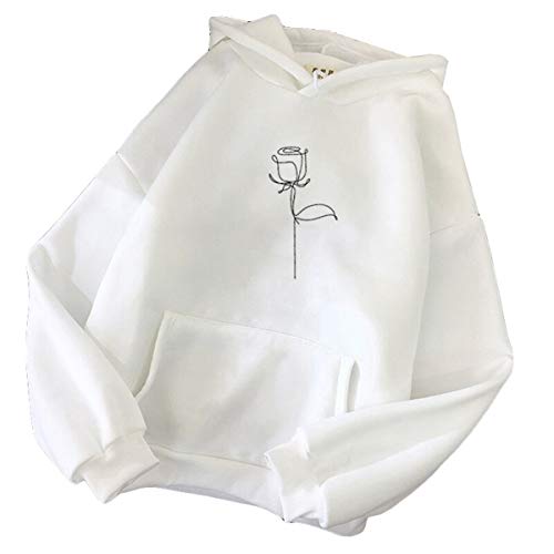 Blivener Sudadera con capucha para mujer, casual, rosa, estampado, manga larga, con bolsillos Blanco S