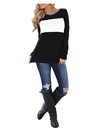 Blooming Jelly Camiseta de Mangas raglán bretón a Rayas Parches para Mujer Jersey de Manga Larga Tops Negro para Mujeres, L