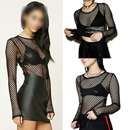Blouses 2017 - Camiseta de malla para mujer, estilo hipster, estilo vintage, gótico, informal, suelto, de verano, de malla, para camisetas